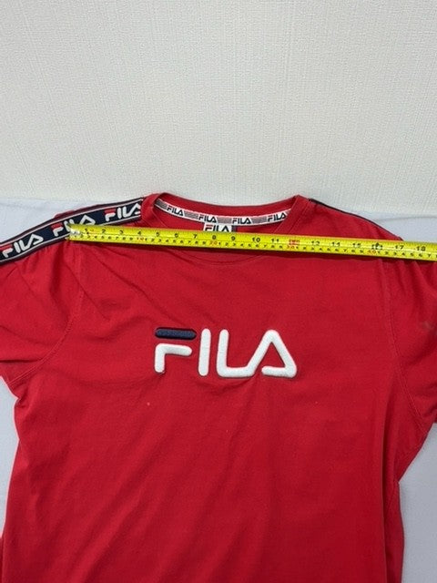 Fila Red Women's L UK14 Cotton T-Shirt Crew Neck Logo Short Sleeve