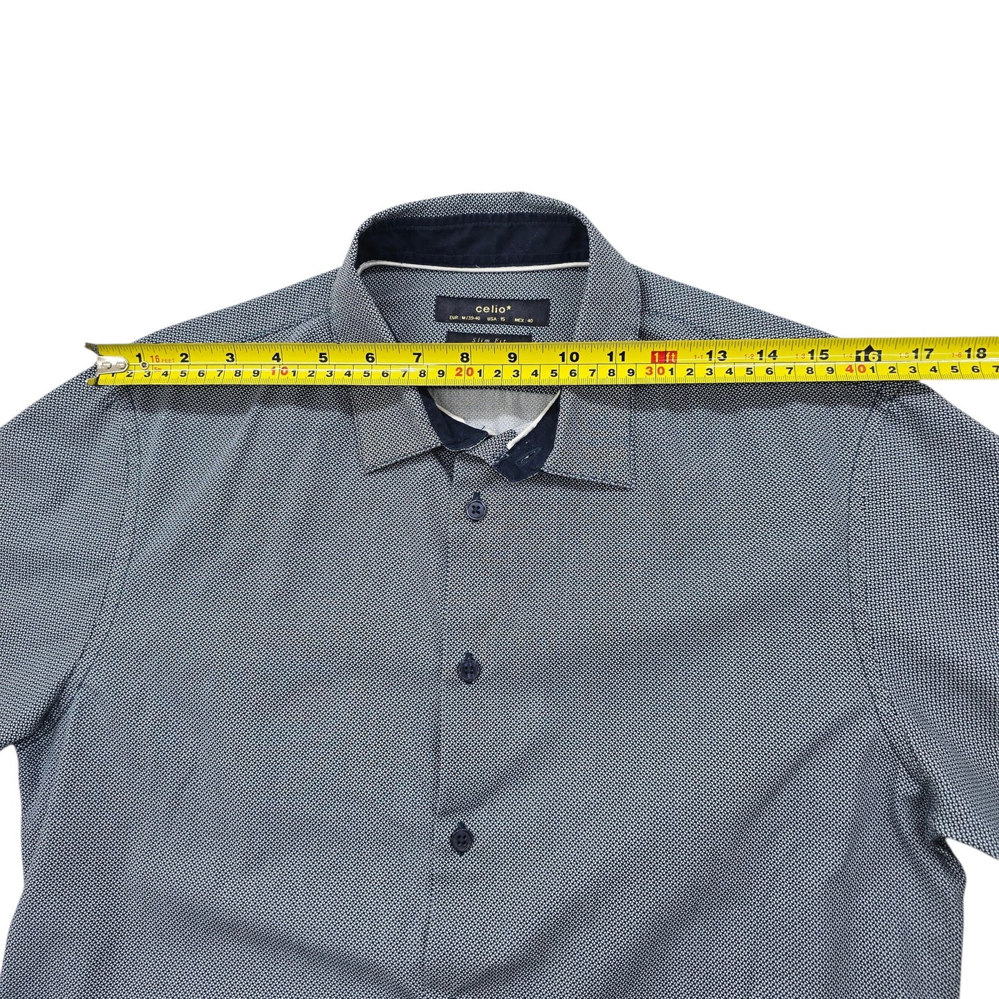 Celio Light Blue Slim Fit Dress Shirt Size 15 Micro Dot N15[1][2]