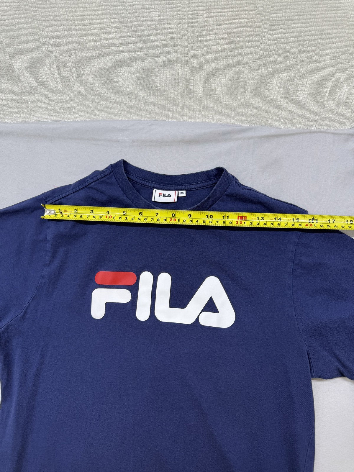 Fila Men's M Navy Cotton T-Shirt Printed Logo Red Accent Crew Neck
