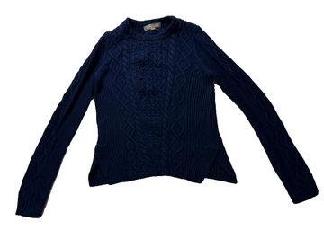 Banana Republic Women's Cable Knit Cotton Crewneck Sweater Blue XS Pullover