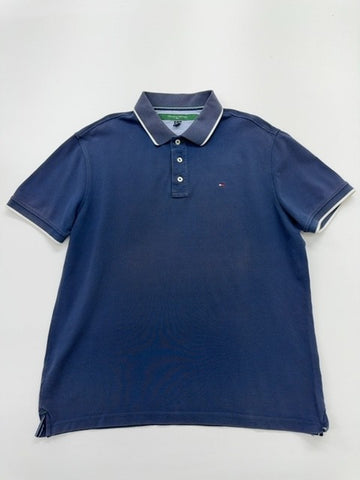 Tommy Hilfiger Men Navy Blue Golf Polo Shirt Size L Button Front