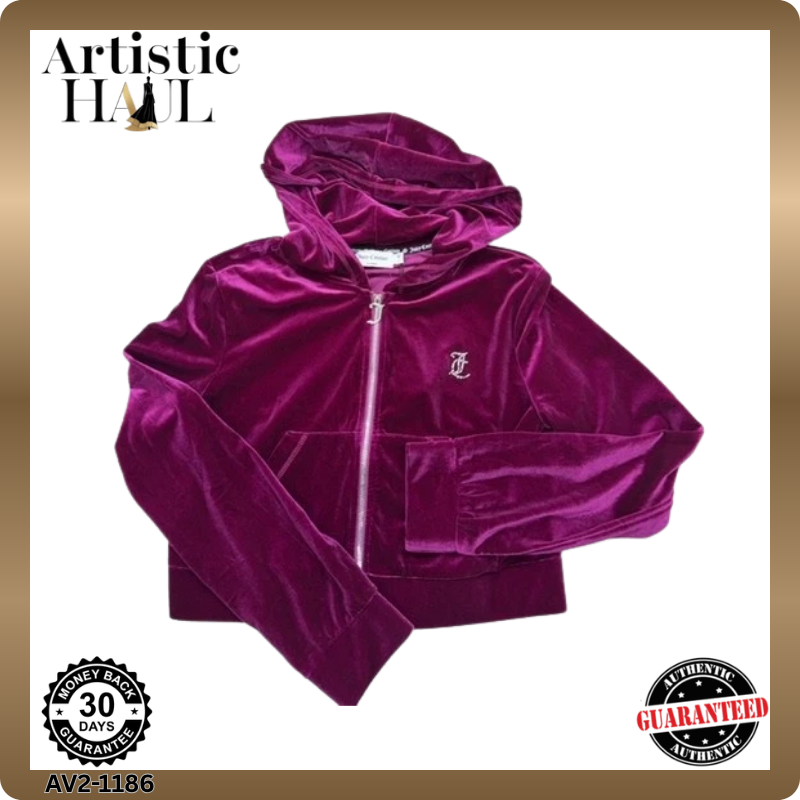 Juicy Couture Purple Velour Zip Hoodie L Unisex Long Sleeve
