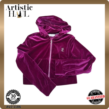 Juicy Couture Purple Velour Zip Hoodie L Unisex Long Sleeve