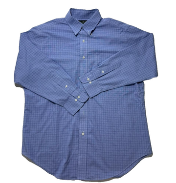 Lauren Ralph Lauren Men's Button Down Shirt Blue Check Non Iron Size 16.5 / L
