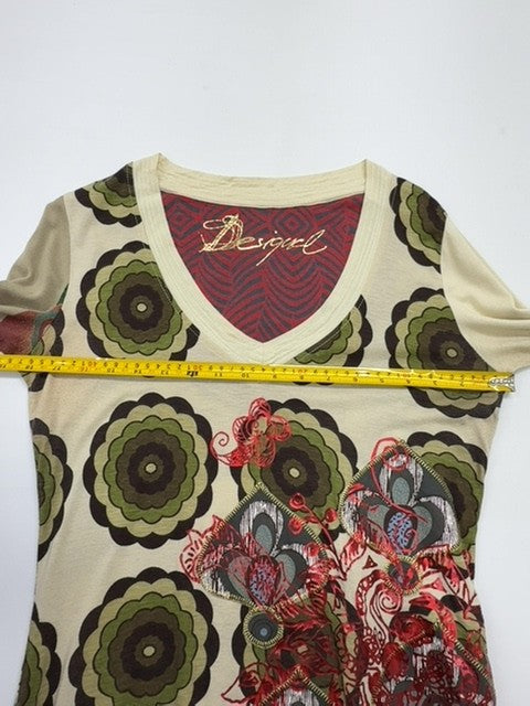 Desigual Women's Cream Floral Embroidered Tunic Top Size L