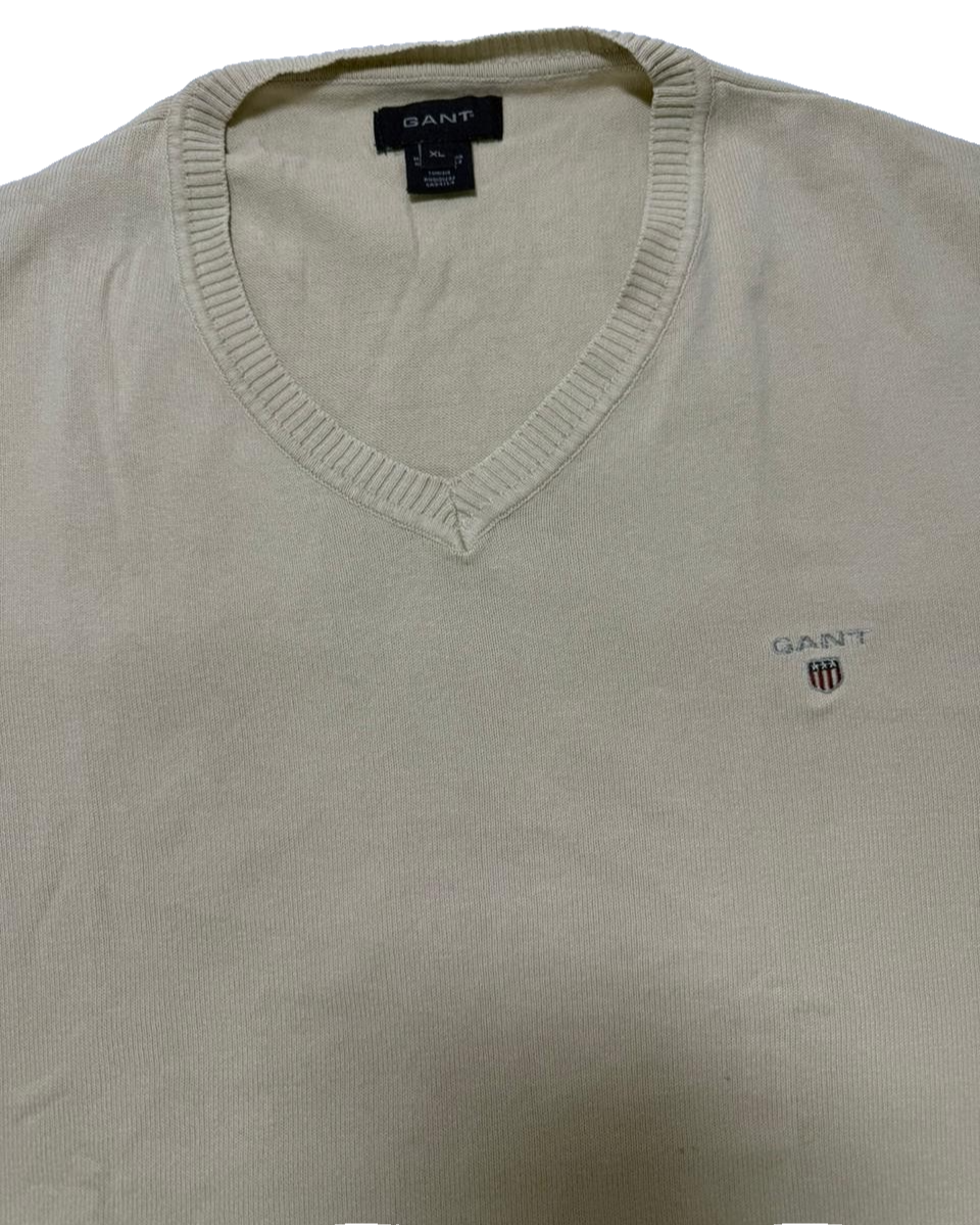 Gant Men's Beige Lightweight V Neck Sweater XL