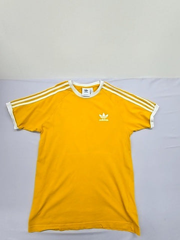 Adidas Men's Yellow Color Block Short Sleeve T-Shirt M 3 Stripes
