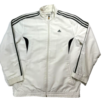 Vintage Adidas Full-Zip Windbreaker Jacket In White With Black Stripes - Size M