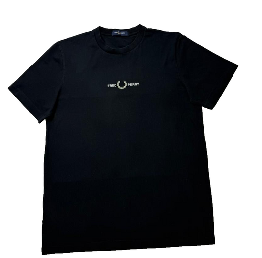 Fred Perry Men's Black T-Shirt, Embroidered, Short Sleeve