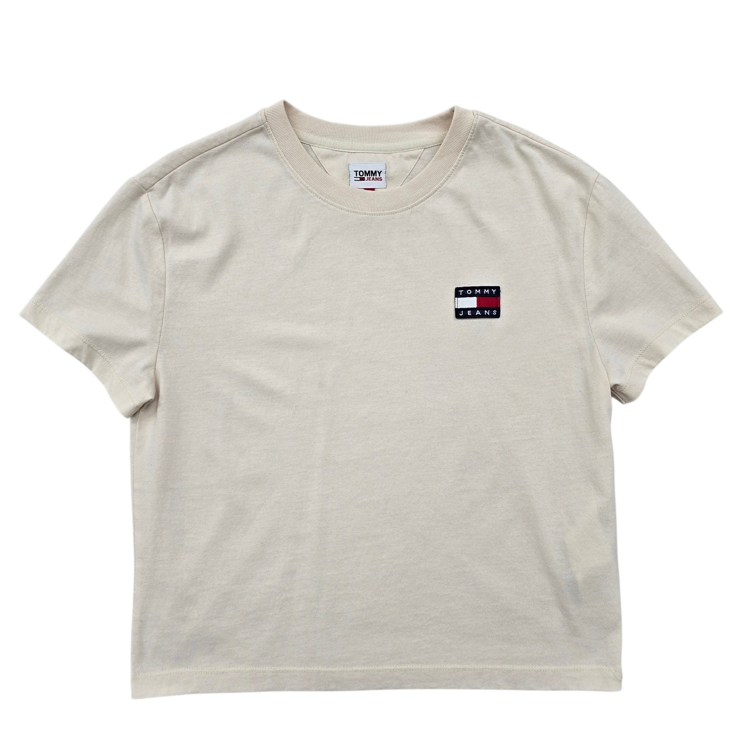 Tommy Jeans Cream XS Crew Neck T-Shirt Embroidered Logo