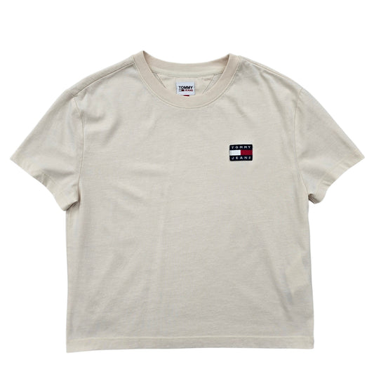 Tommy Jeans Cream XS Crew Neck T-Shirt Embroidered Logo