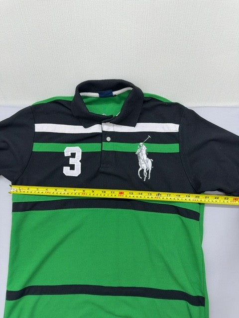 Polo Men's Shirt XL Green Black Striped Short Sleeve Cotton Pony Logo