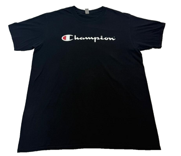 Champion Men's Black Script Logo Graphic T-Shirt Short Sleeve L