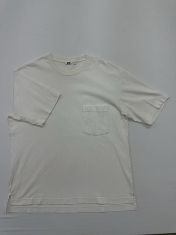 Uniqlo Men White Pocket T-Shirt Size XL Regular Cotton Jersey Crew Neck