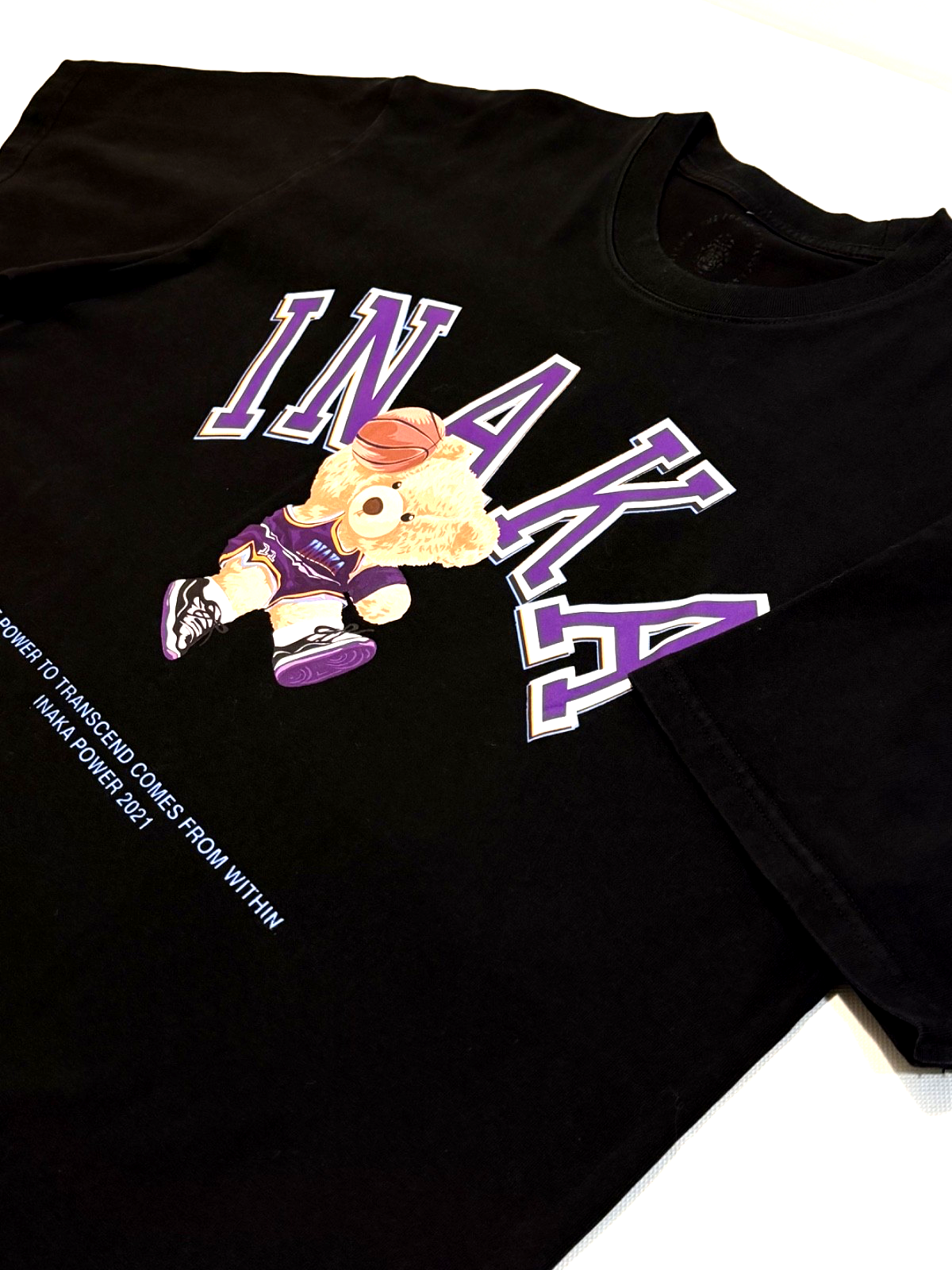 Inaka Power Teddy Bear Basketball Logo Spellout Black Graphic T-Shirt 2Xl