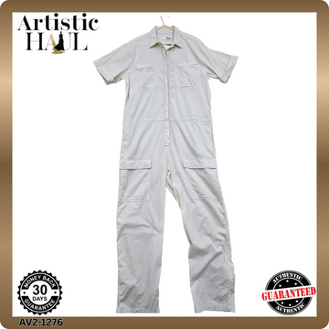 Women's White Cotton Coveralls Jumpsuit Reiko Size L
