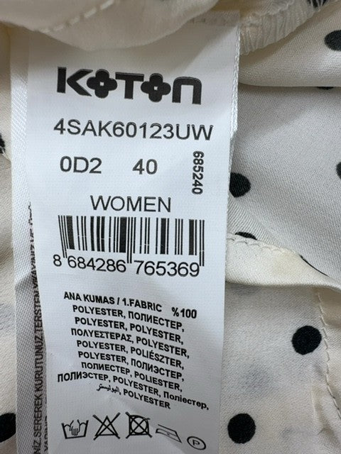 Koton White Polka Dot Long Sleeve Button-Down Blouse Women Business L