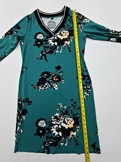 John Baner Women's Teal Floral Midi Dress Size 36/38 EU