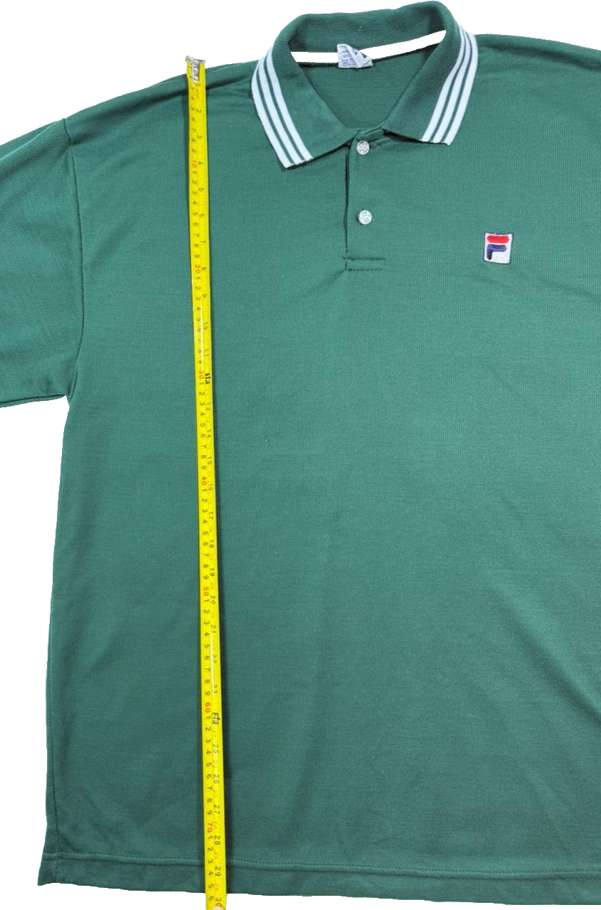 Fila Green Cotton Polo Shirt With White And Navy Striped Collar - Size L