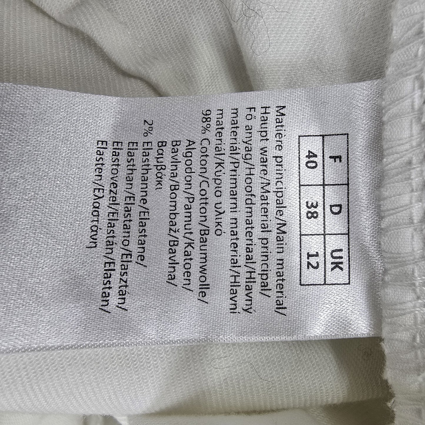 C'est Beau Women White Stretch Cotton Canvas Pants Size 12 UK Straight Leg