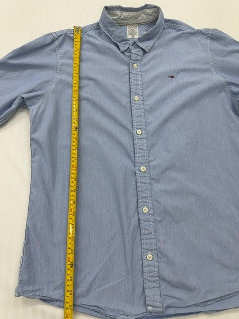 Tommy Hilfiger Men's Blue Cotton Long Sleeve Button-Down Shirt