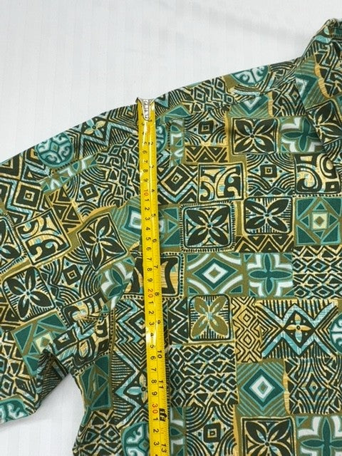 Cooke Street Men's Green Teal Gold Hawaiian XL Vintage