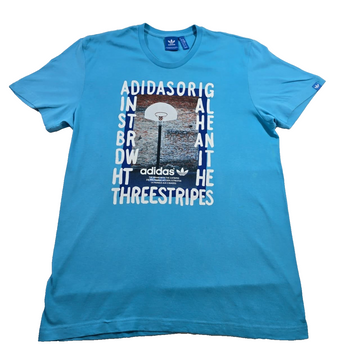 Adidas Three Stripes T-Shirt Baby Blue Short Sleeve Crewneck Cotton Tee Logo M