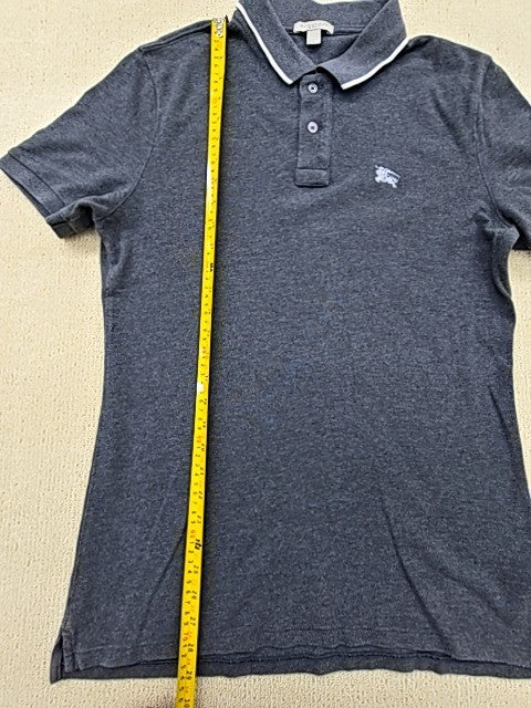 Burberry Grey Cotton Polo Shirt Men's M Short Sleeve Embroidered Logo