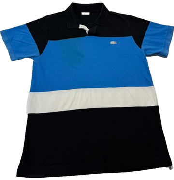 Lacoste Men's Block Stripe Black Blue White Polo Shirt Short Sleeve Size 4