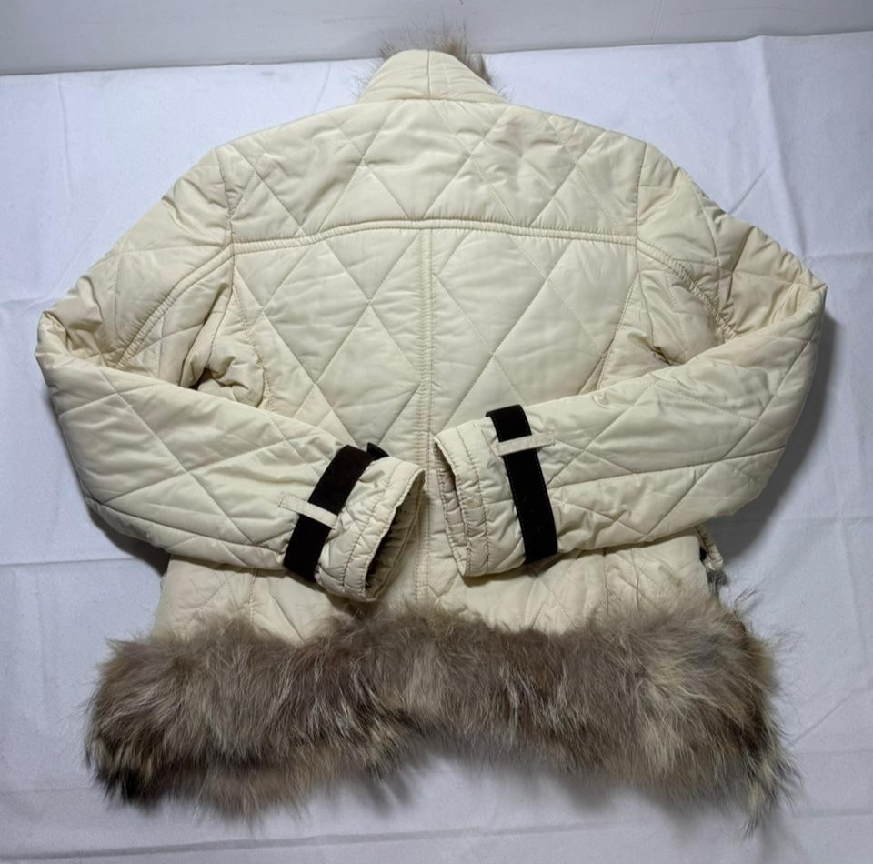 Vero Moda Women's Cream Quilted Jacket With Faux Fur Trim & Collar Size 44