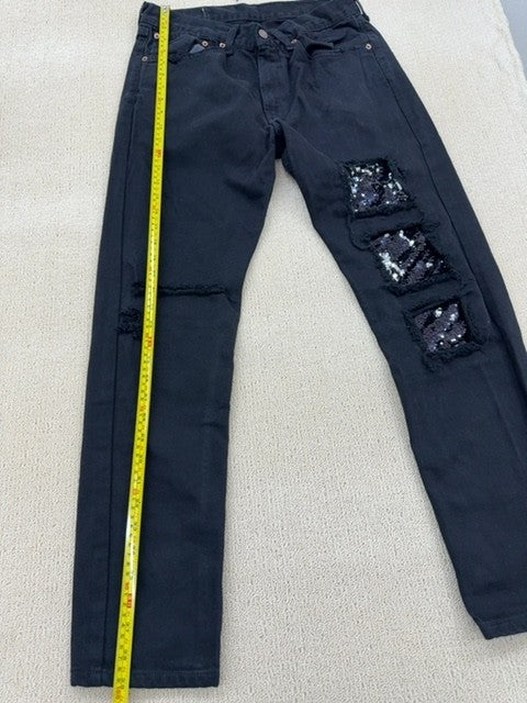 Levi's 501 Original Fit Black Vintage Jeans Men's 28 Distressed Sequin