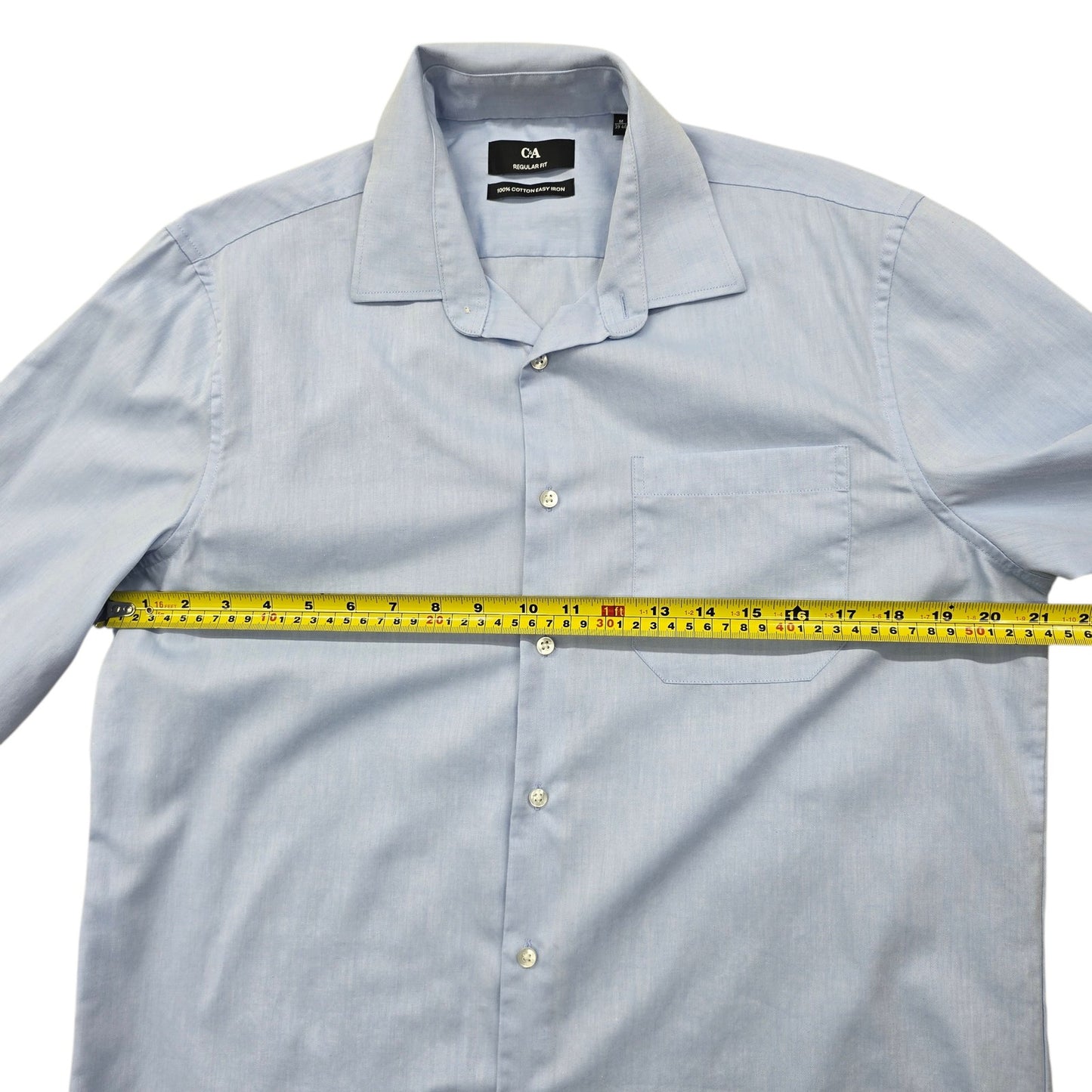 C&A Light Blue Cotton Dress Shirt M 39/40 Reg Fit Easy Iron