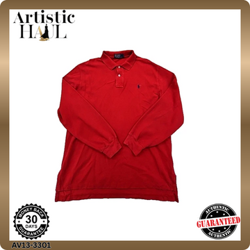 Polo Ralph Lauren Men's Red Long Sleeve Polo Shirt Size L Cotton