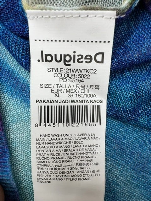 Desigual Women's Blue Dragon Print Long Sleeve Blouse Size XL