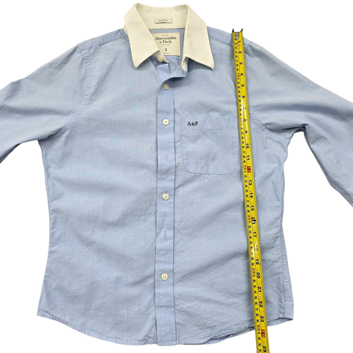 Abercrombie & Fitch Men's S Light Blue Muscle Fit Long Sleeve Button-Up