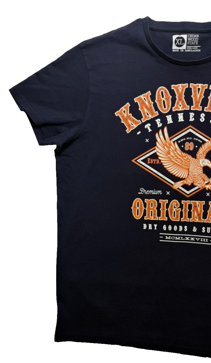 Cedar Wood State T-Shirt XL Knoxville Tennessee Originals Graphic Tee Navy Blue