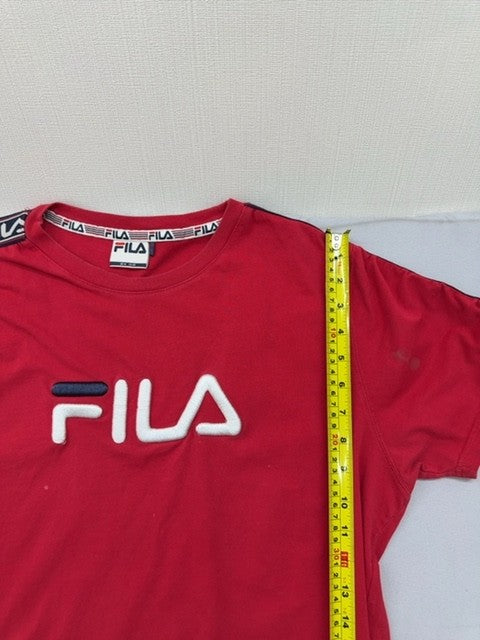 Fila Red Women's L UK14 Cotton T-Shirt Crew Neck Logo Short Sleeve