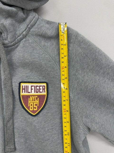 Tommy Hilfiger Grey Zip Hoodie S Vintage Fit Embroidered Patch Cotton Poly