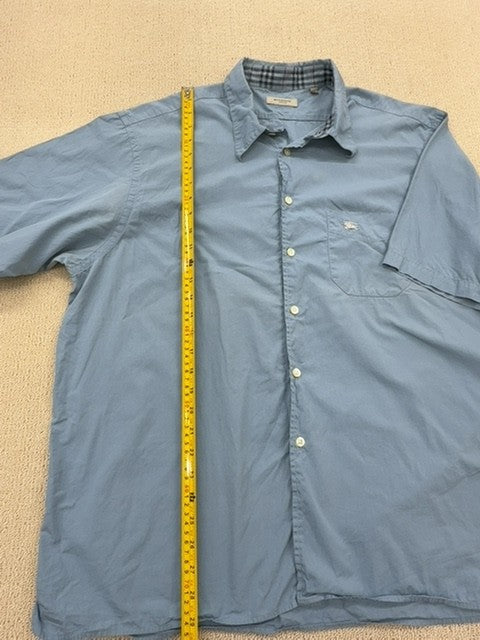 Burberry London Men's Blue Cotton Short Sleeve Button Down XXL