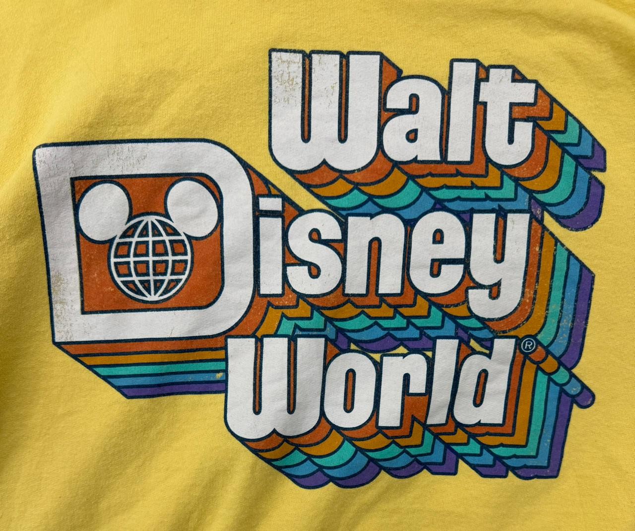Disney Walt Disney World Yellow Retro Logo Hoodie M Fleece