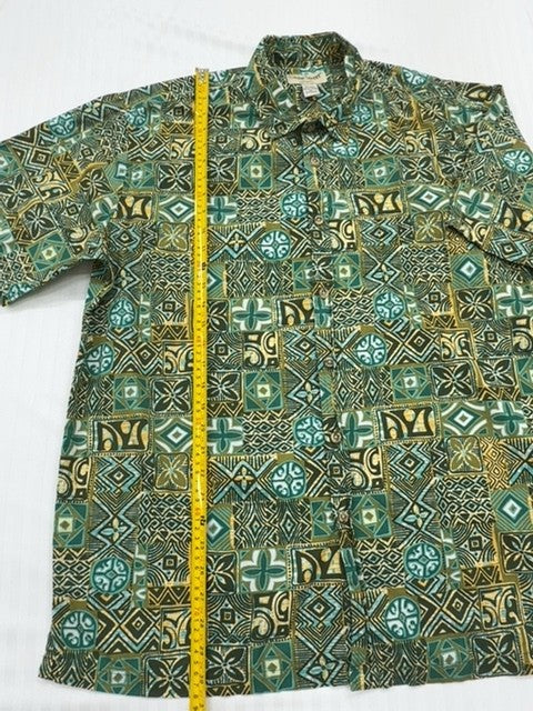 Cooke Street Men's Green Teal Gold Hawaiian XL Vintage