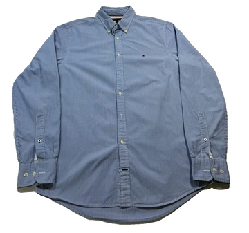 Tommy Hilfiger Men's Blue White Micro Stripe Easy Care Regular Fit Shirt Size M