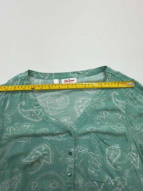 John Baner Women's Green Paisley V-Neck Blouse Size 16
