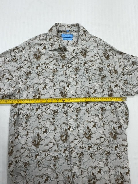 D'Urban Men's Beige Floral Short Sleeve Button-Down Shirt L