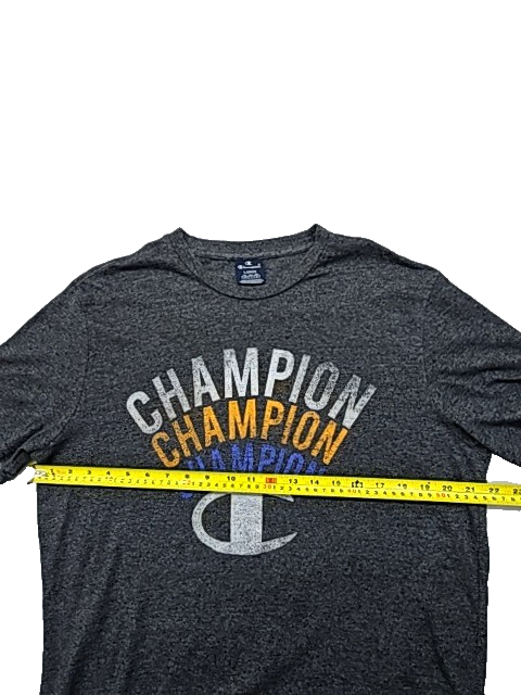 Champion Gray Graphic Print Crewneck T-Shirt Large C Logo