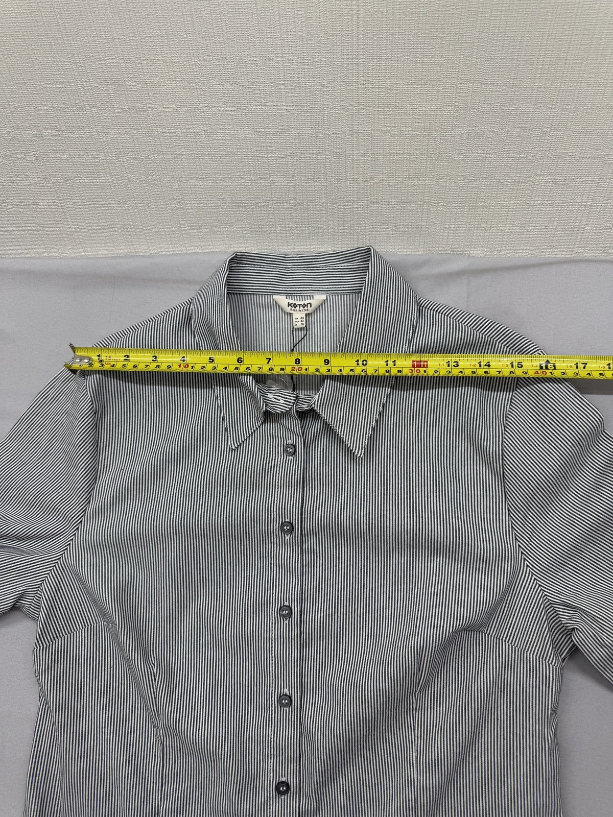 Koton Women's Grey Striped Long Sleeve Shirt Collar L