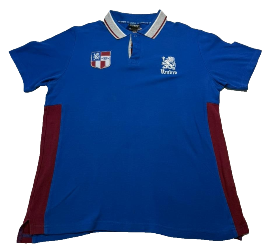 Umbro Men's Royal Blue Pique Polo Shirt Lion Crest Logo Short Sleeve Size XL