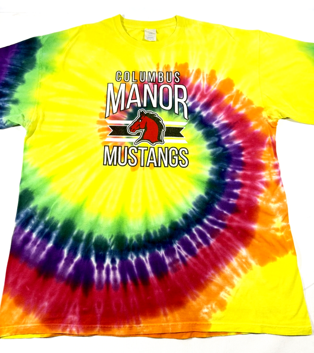 Port & Company Columbus Manor Mustang Rainbow Tie-Dye Tshirt, Unisex Xl