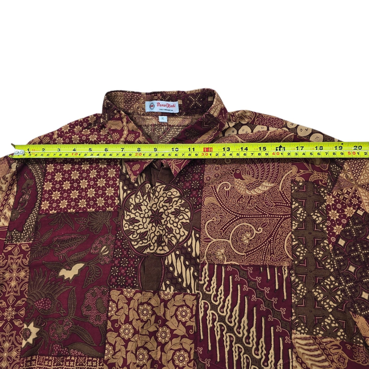 Batik Kadi Unisex Burgundy Gold Patchwork Batik Shirt XL Handmade