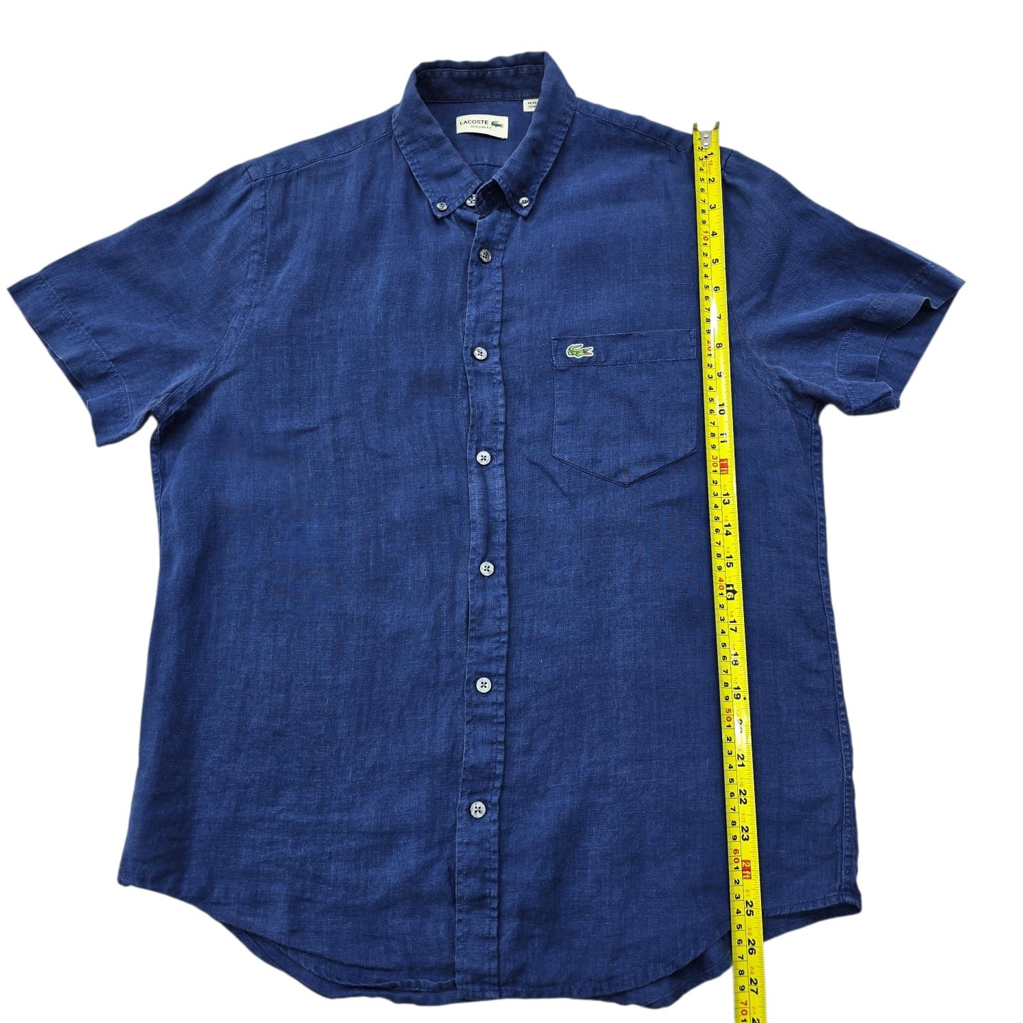 Lacoste Men's Blue Denim Short Sleeve Oxford Shirt FR40 USM